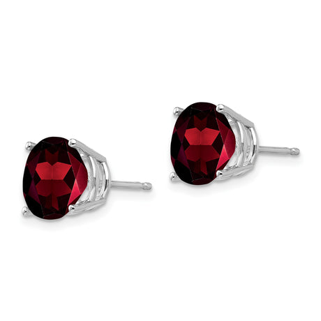 14k White Gold Garnet Stud Earrings, Round Cut, Four Prong Setting, January Birthstone Jewelry