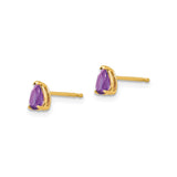 14k Yellow Gold Amethyst Stud Earrings, Pear Shaped with Minimalist Three Prong Setting