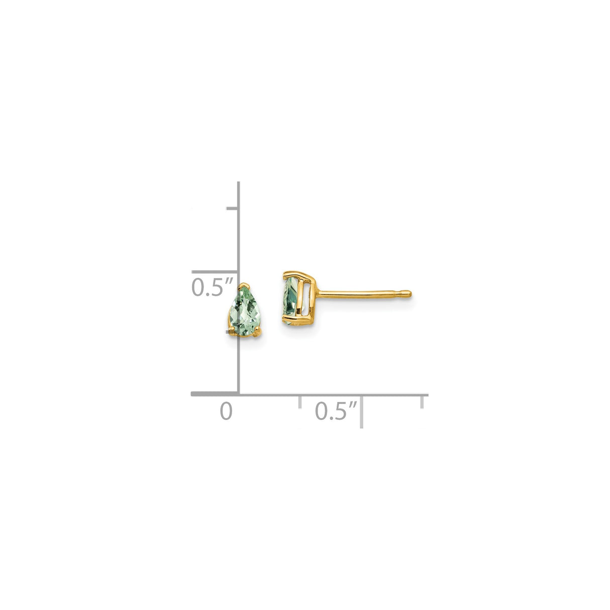 14k Yellow Gold Stud Earrings with Pear Shaped Green Quartz, Minimalist Design