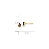 14k Yellow Gold Stud Earrings with Pear Shaped Smoky Quartz, Timeless and Sophisticated Style