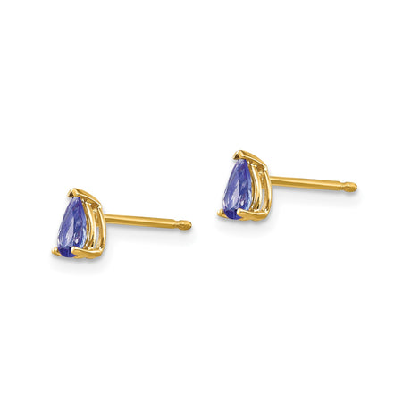14k Yellow Gold Stud Earrings with Pear-Shaped Tanzanite, Teardrop Design for Women