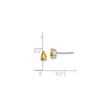 14k White Gold Citrine Stud Earrings, Pear Shaped, Three Prong Setting