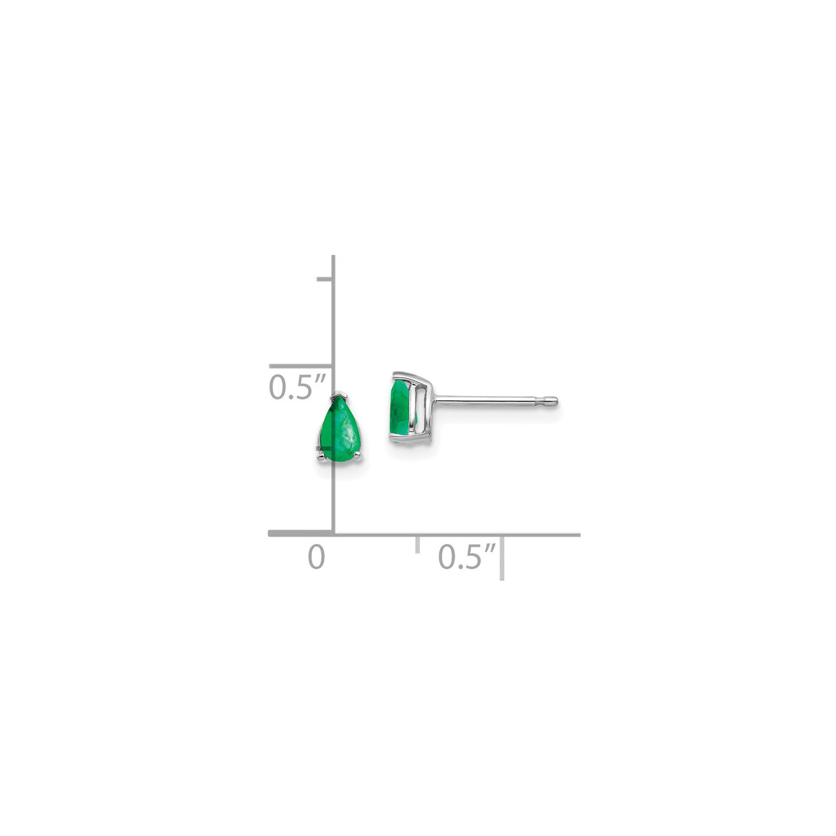 14k White Gold Emerald Stud Earrings, Pear Shaped, Three Prong Minimalist Design