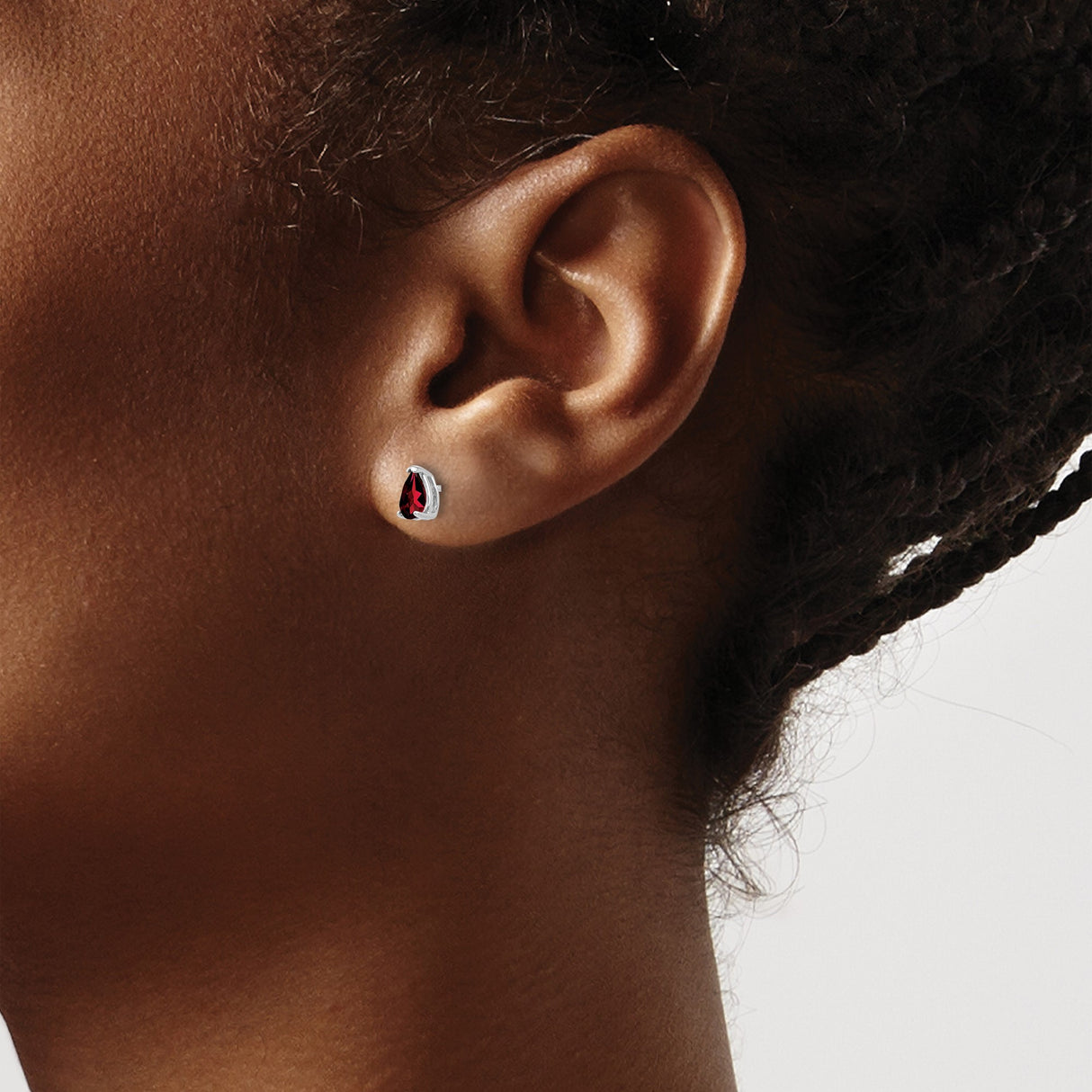 14k White Gold Garnet Stud Earrings, Pear Shape Prong Setting, January Birthstone Jewelry