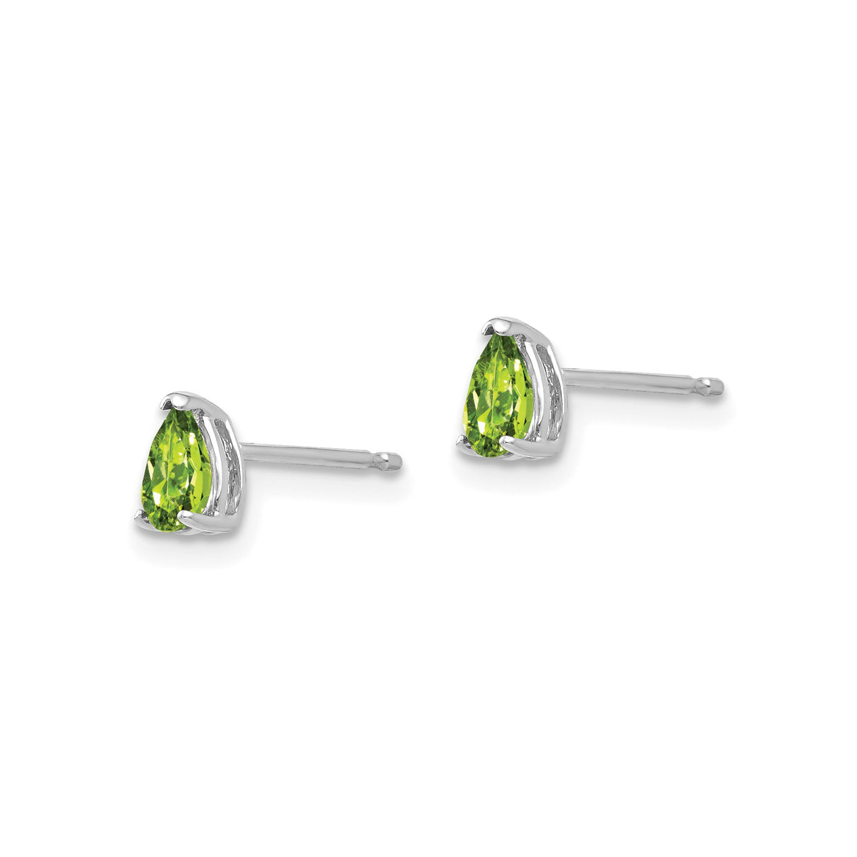 14k White Gold Peridot Stud Earrings, Pear Shaped Gemstone, Prong Set, Minimalist Design