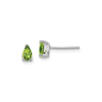 14k White Gold Peridot Stud Earrings, Pear Shaped Gemstone, Prong Set, Minimalist Design