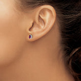 14k White Gold Garnet Stud Earrings, Pear Shaped Deep Purple Gemstone, Minimalist Jewelry for Women