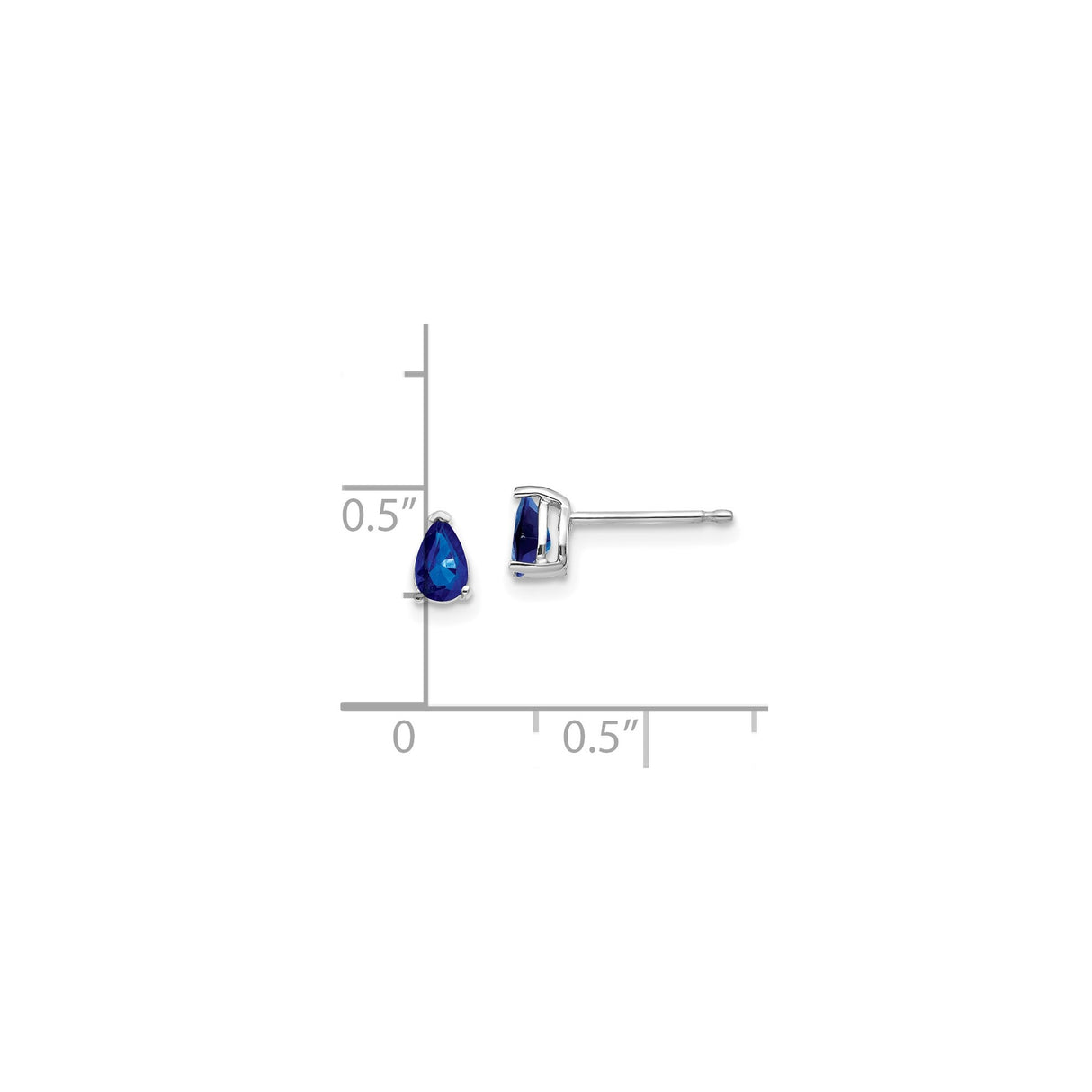 14k White Gold Sapphire Stud Earrings, Pear Shaped with Three-Prong Setting