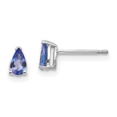 14k White Gold Stud Earrings with Pear Shaped Tanzanite, Minimalist Gemstone Jewelry for Women