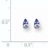 14k White Gold Stud Earrings with Pear Shaped Tanzanite, Minimalist Gemstone Jewelry for Women
