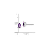 14k White Gold Amethyst Stud Earrings, Pear Shaped Purple Gemstone, Prong Set Classic Style