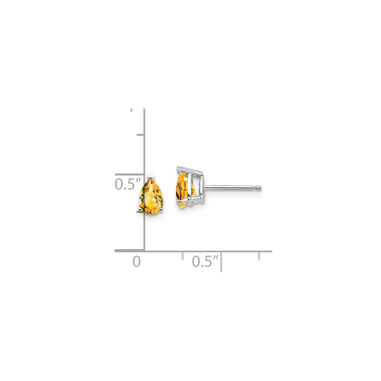14k White Gold Citrine Stud Earrings, Pear Shaped Birthstone Jewelry for Women