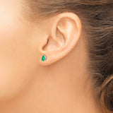 14k White Gold Emerald Pear Shaped Stud Earrings, Prong Set Minimalist Style for Women