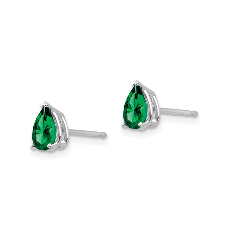 14k White Gold Pear Shaped Helenite Stud Earrings, Three Prong Minimalist Design for Women
