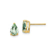 14k Yellow Gold Stud Earrings with Pear Shaped Green Quartz in Prong Setting