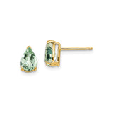 14k Yellow Gold Stud Earrings with Pear Shaped Green Quartz in Prong Setting