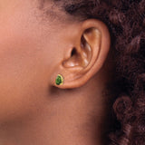 14k Yellow Gold Stud Earrings with Green Tourmaline, Pear Shaped Prong Set Gemstone
