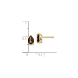 14k Yellow Gold Stud Earrings with Pear Shaped Smoky Quartz, Minimalist Style for Women
