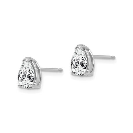 14k White Gold Pear Shaped Stud Earrings with Cubic Zirconia, Polished Minimal Design