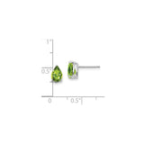 14k White Gold Peridot Stud Earrings, Pear Shaped, Classic Three Prong Setting