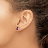 14k White Gold Pear Shaped Stud Earrings with Rhodolite Garnet, Minimalist Style