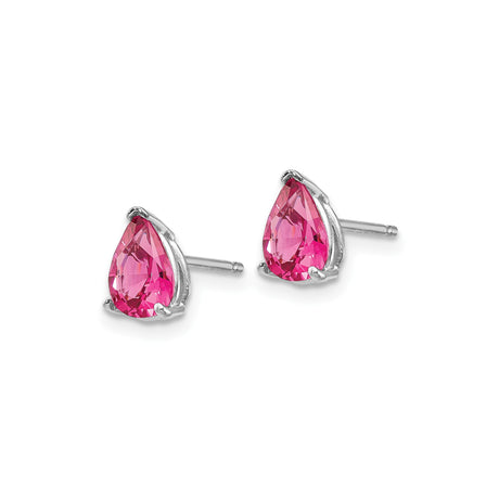 14k White Gold Pear Shaped Pink Spinel Stud Earrings, Classic Three Prong Setting
