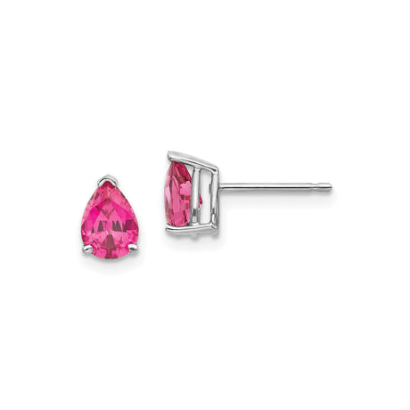 14k White Gold Pear Shaped Pink Spinel Stud Earrings, Classic Three Prong Setting