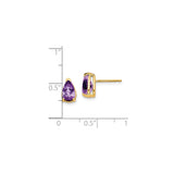 14k Yellow Gold Pear Shaped Amethyst Stud Earrings, Prong Set February Birthstone Jewelry