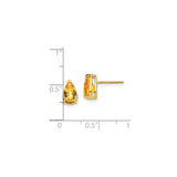 14k Yellow Gold Citrine Stud Earrings, Pear Shaped Faceted Gemstone, Classic Style for Women