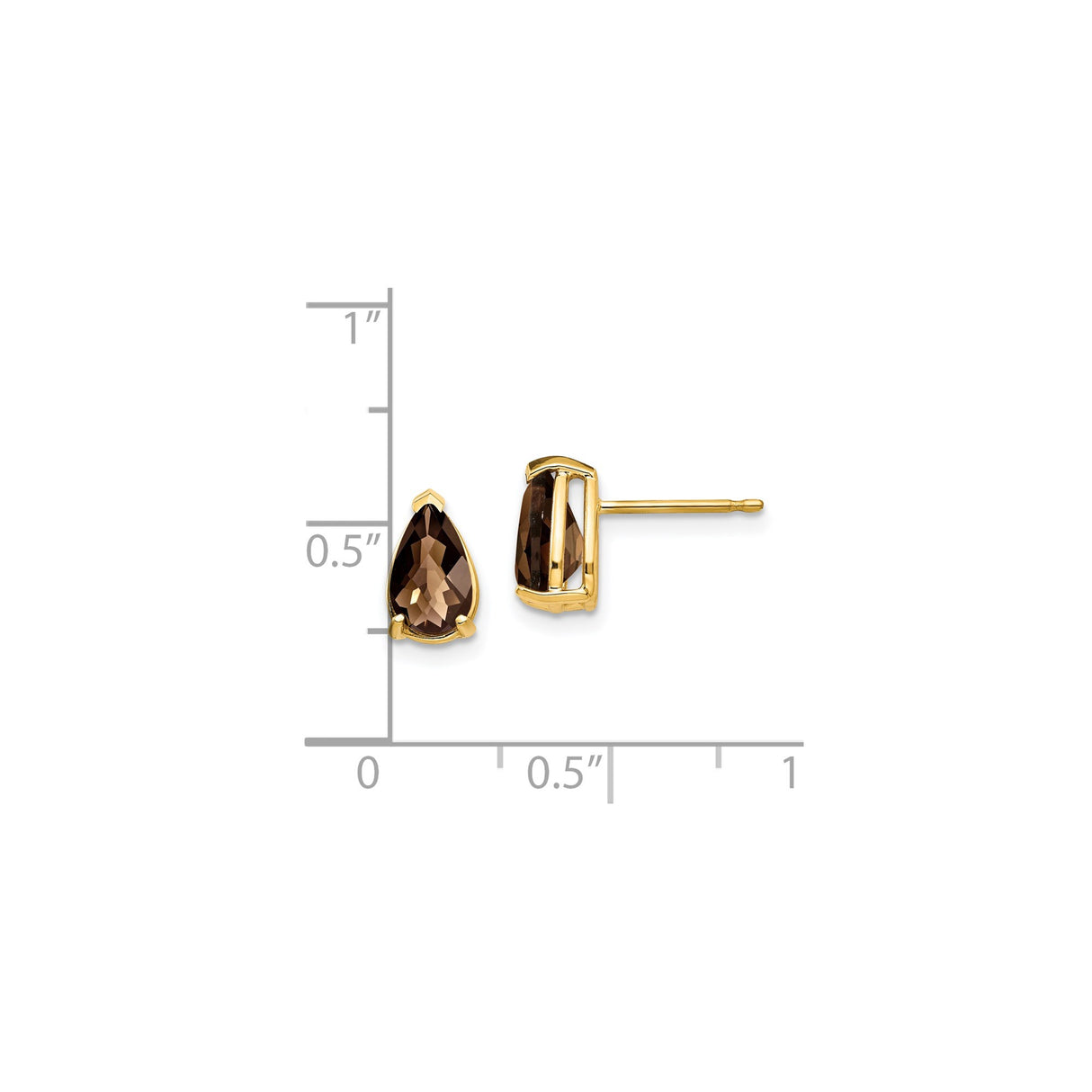 14k Yellow Gold Stud Earrings with Pear Shaped Smoky Quartz, Minimalist Quartz Jewelry for Women