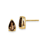 14k Yellow Gold Stud Earrings with Pear Shaped Smoky Quartz, Minimalist Quartz Jewelry for Women