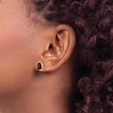 14k Yellow Gold Garnet Stud Earrings, Pear Shaped Three Prong Setting, January Birthstone