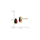 14k Yellow Gold Garnet Stud Earrings, Pear Shaped Three Prong Setting, January Birthstone