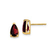14k Yellow Gold Garnet Stud Earrings, Pear Shaped Three Prong Setting, January Birthstone