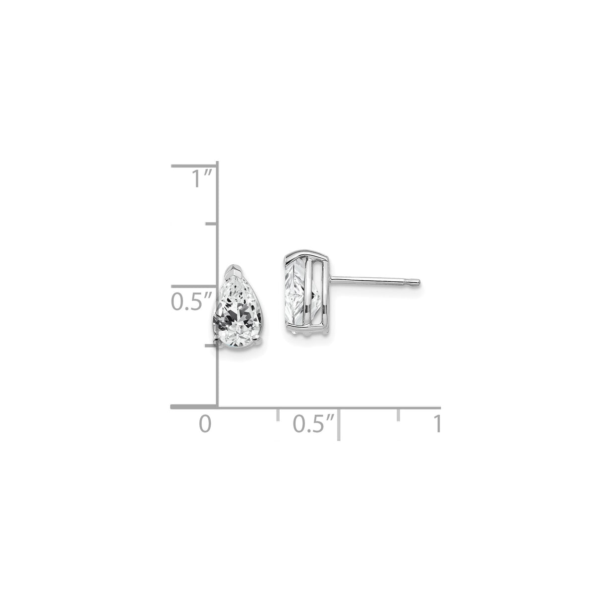14k White Gold Pear Shaped Stud Earrings with Cubic Zirconia Solitaire Stones