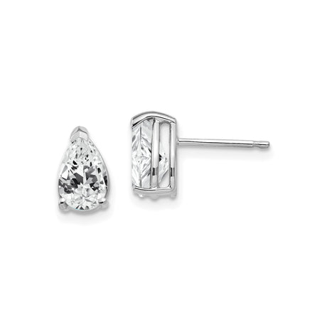 14k White Gold Pear Shaped Stud Earrings with Cubic Zirconia Solitaire Stones