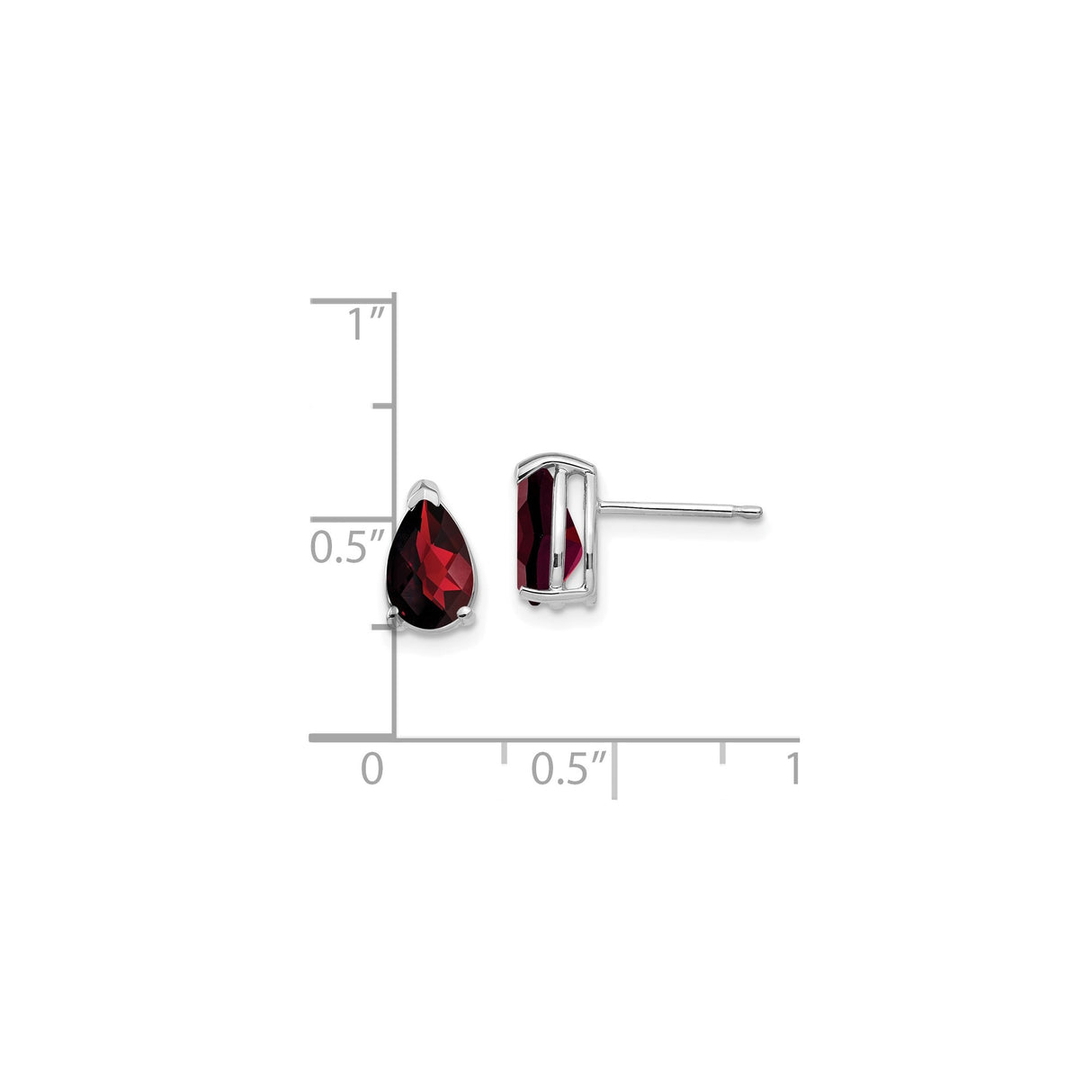 14k White Gold Garnet Stud Earrings, Pear Shaped, Classic Prong Setting, January Birthstone