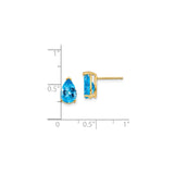 14k Yellow Gold Stud Earrings with Swiss Blue Topaz, Pear Shaped Prong Set Gemstones