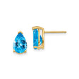 14k Yellow Gold Stud Earrings with Swiss Blue Topaz, Pear Shaped Prong Set Gemstones