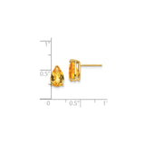 14k Yellow Gold Citrine Stud Earrings, Pear Shaped, Prong Set, November Birthstone for Women