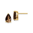 14k Yellow Gold Stud Earrings with Pear Cut Smoky Quartz, Minimalist Style Jewelry for Women