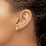 14k White Gold Citrine Stud Earrings, Pear Shaped Gemstone with Three Prong Setting