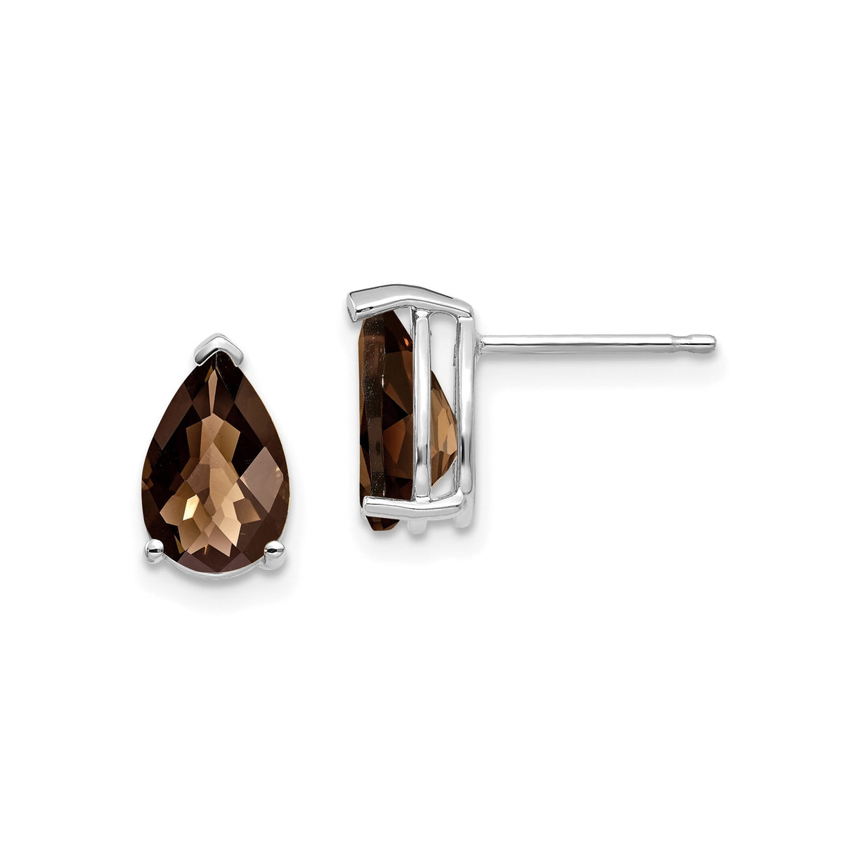 14k White Gold Pear Shaped Stud Earrings with Smoky Quartz for Women