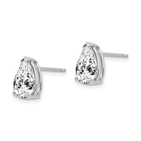 14k White Gold Pear Shaped Stud Earrings with Cubic Zirconia in Three Prong Setting