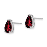 14k White Gold Garnet Stud Earrings, Pear Shaped, Minimalist Design, January Birthstone