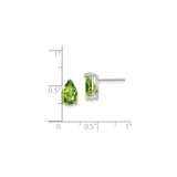 14k White Gold Peridot Stud Earrings, Pear Shaped Three Prong Setting, August Birthstone Jewelry