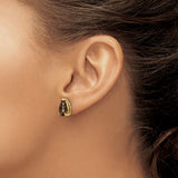 14k Yellow Gold Pear Shaped Stud Earrings with Smoky Quartz Gemstones for Women