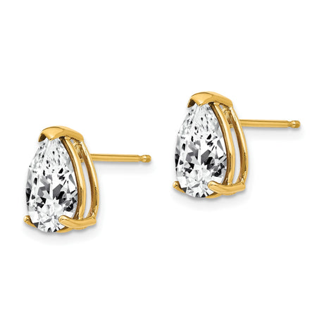 14k Yellow Gold Pear Shaped Stud Earrings with Cubic Zirconia, Minimalist Classic Style