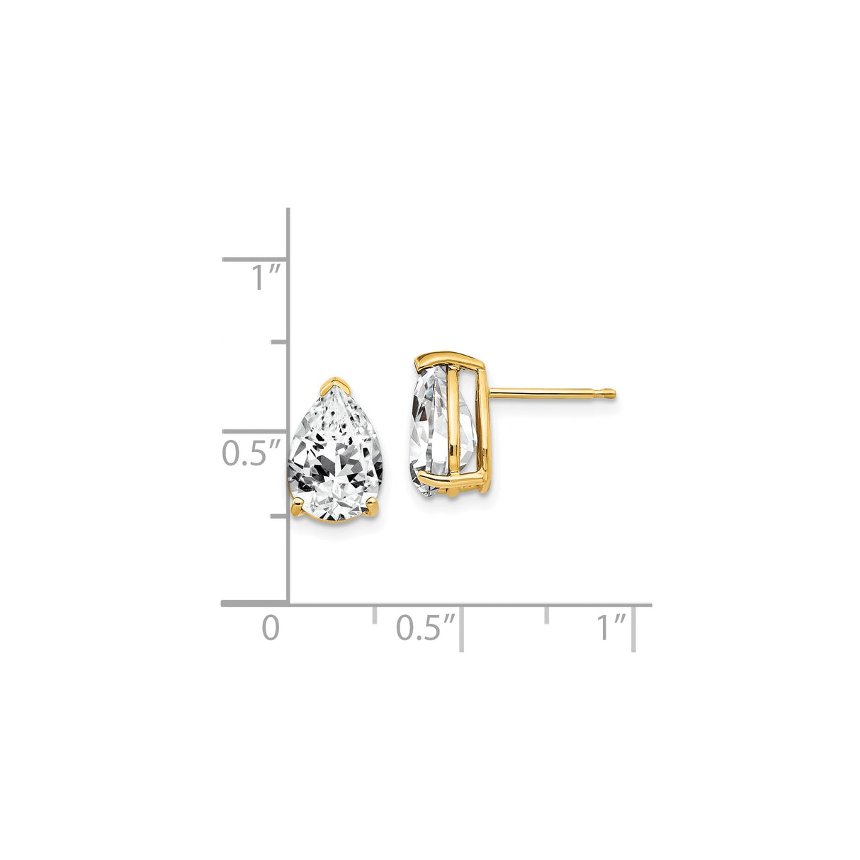 14k Yellow Gold Pear Shaped Stud Earrings with Cubic Zirconia, Minimalist Classic Style