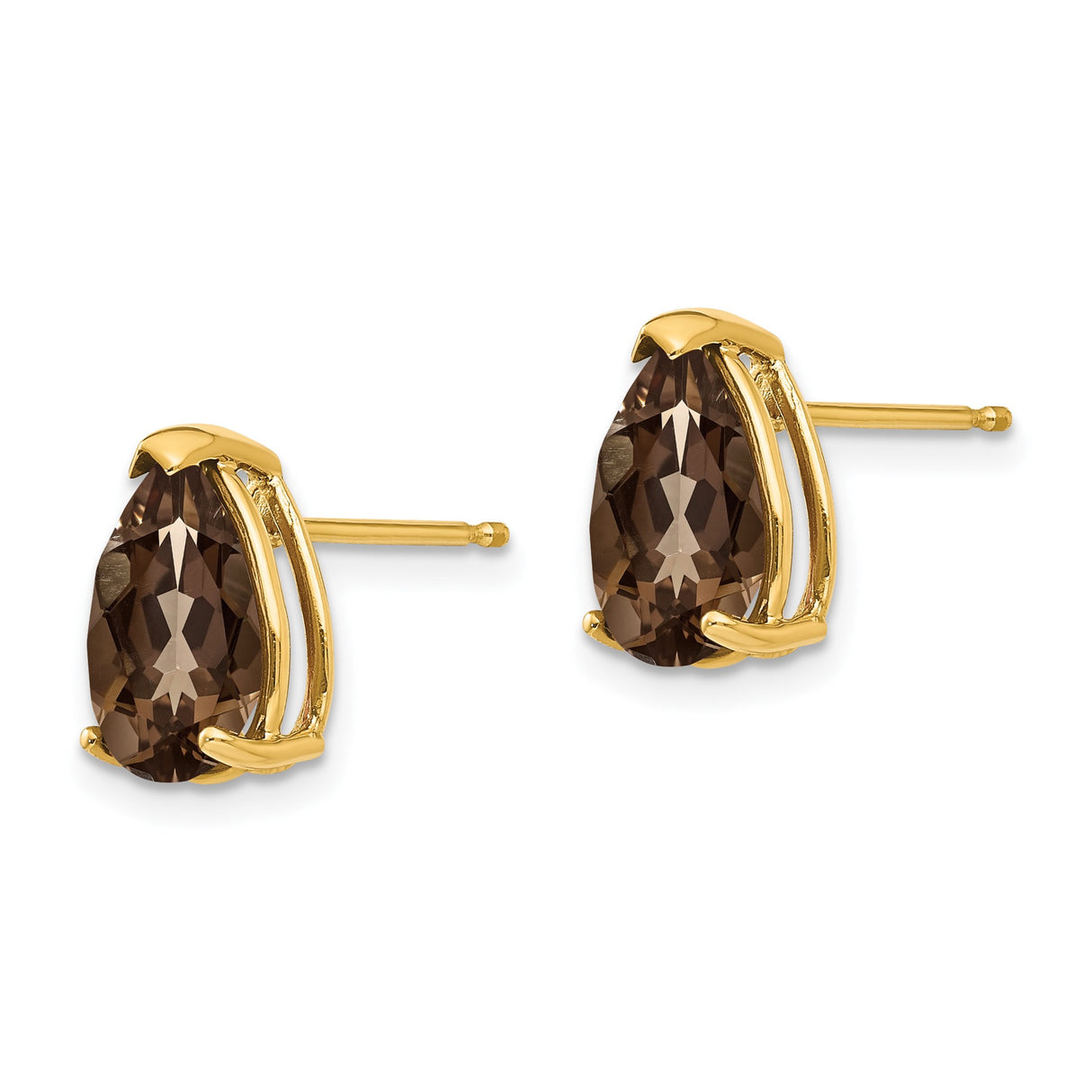 14K Yellow Gold Pear Shaped Smoky Quartz Stud Earrings